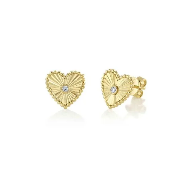 Shy Creation Yellow Gold Diamond Heart Earrings SVS Fine Jewelry Oceanside, NY