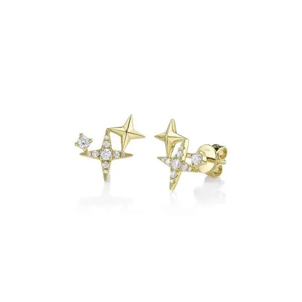 Shy Creation Yellow Gold Diamond Star Stud Earrings SVS Fine Jewelry Oceanside, NY