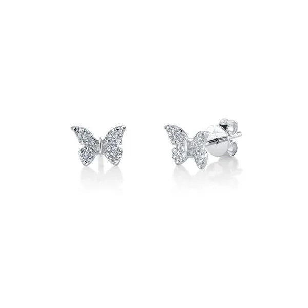 Shy Creation White Gold Diamond Butterfly Studs SVS Fine Jewelry Oceanside, NY