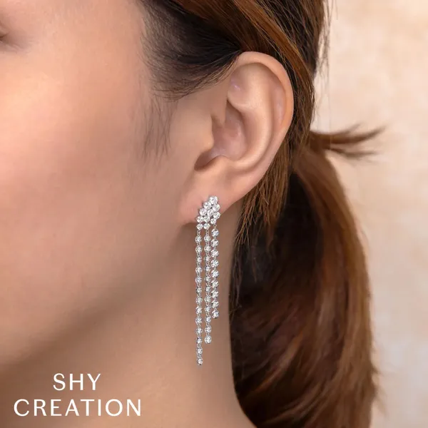 Shy Creation 14K White Gold Diamond Fringe Earrings Image 2 SVS Fine Jewelry Oceanside, NY