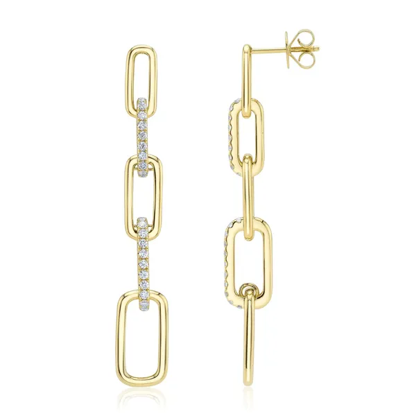 Shy Creation 14K Yellow Gold Diamond Paperclip Link Earrings Image 3 SVS Fine Jewelry Oceanside, NY