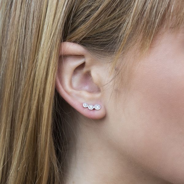 Shy Creation White Gold And Diamond Stud Earrings Image 2 SVS Fine Jewelry Oceanside, NY