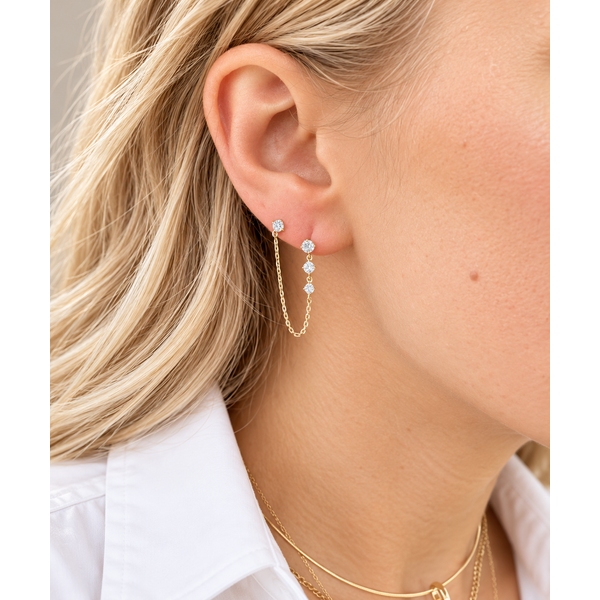 Everlee 14K Yellow Gold Starlight Double Piercing Lab Grown Diamond Stud Earrings, 1 ctw Image 3 SVS Fine Jewelry Oceanside, NY