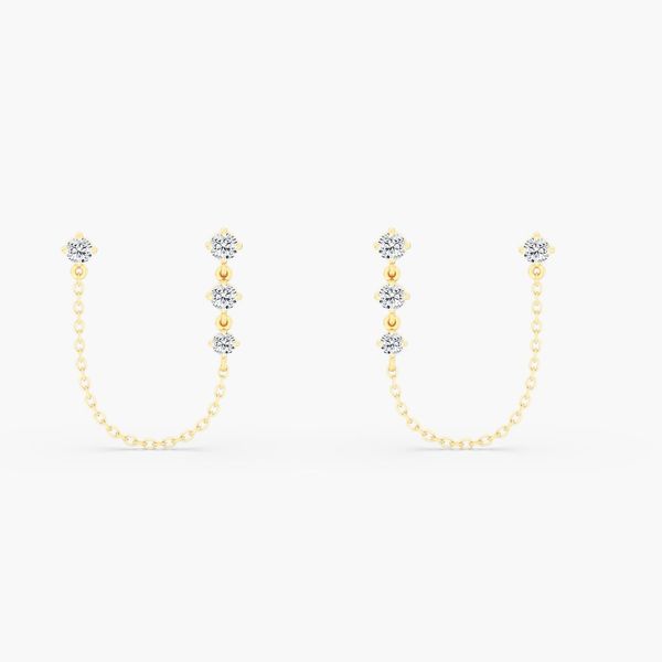 Yellow Gold Double Piercing Lab Grown Diamond Studs SVS Fine Jewelry Oceanside, NY