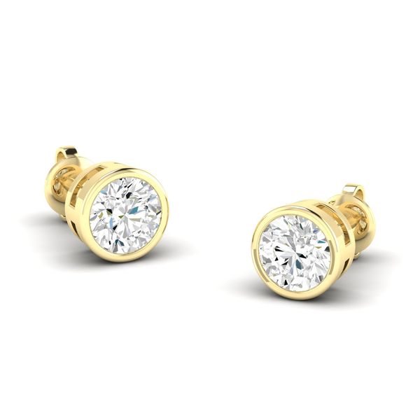 Yellow Gold Round Bezel Lab Grown Diamond Studs Image 2 SVS Fine Jewelry Oceanside, NY