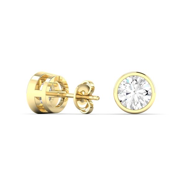 Yellow Gold Round Bezel Lab Grown Diamond Studs Image 3 SVS Fine Jewelry Oceanside, NY