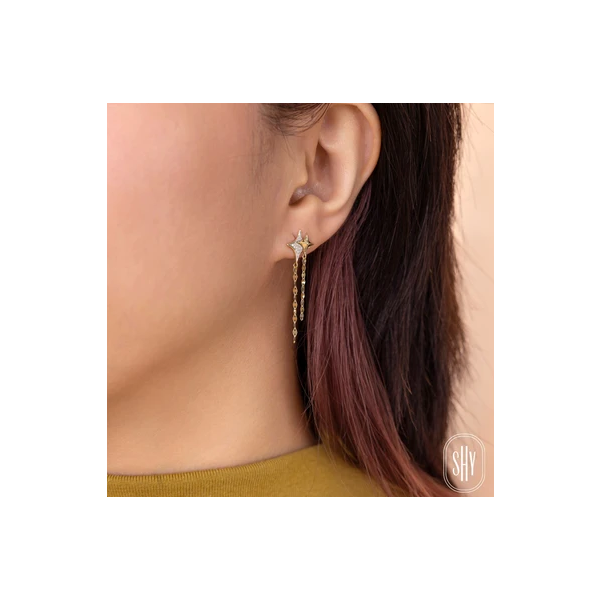 Shy Creation Yellow Gold Diamond Pave Star Earrings Image 2 SVS Fine Jewelry Oceanside, NY