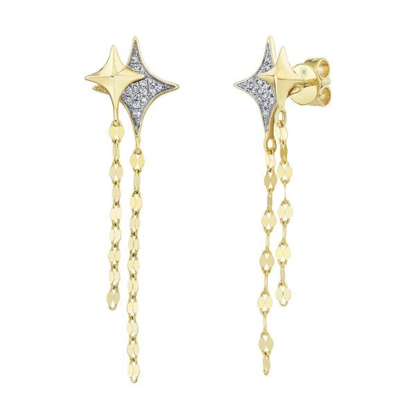 Shy Creation Yellow Gold Diamond Pave Star Earrings SVS Fine Jewelry Oceanside, NY