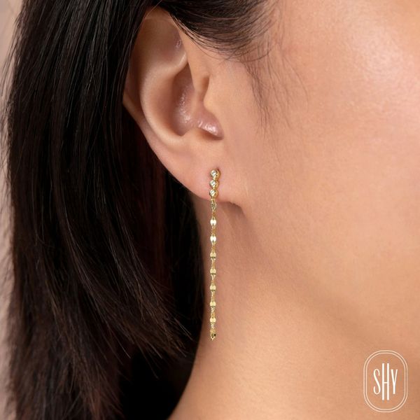 Shy Creation Yellow Gold Diamond Bezel Earrings Image 2 SVS Fine Jewelry Oceanside, NY