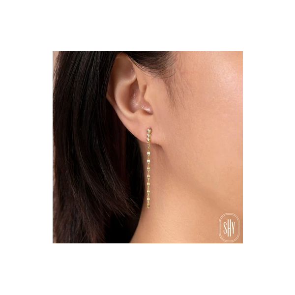 Shy Creation Yellow Gold Diamond Bezel Earrings Image 2 SVS Fine Jewelry Oceanside, NY