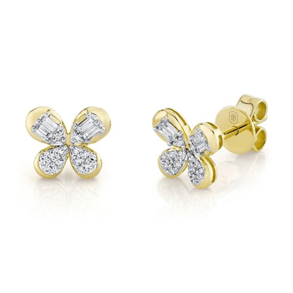 Shy Creation Yellow Gold Diamond Butterfly Earrings SVS Fine Jewelry Oceanside, NY