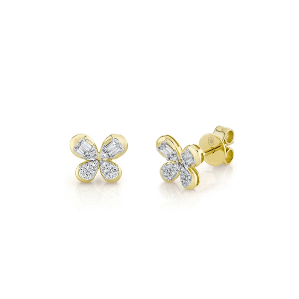 Shy Creation Yellow Gold Diamond Butterfly Earrings SVS Fine Jewelry Oceanside, NY