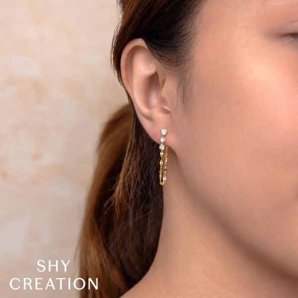 Shy Creation Yellow Gold Diamond Earrings Image 2 SVS Fine Jewelry Oceanside, NY