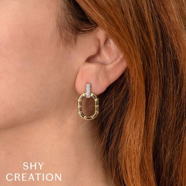 Shy Creation Yellow & White Gold Diamond Earrings Image 2 SVS Fine Jewelry Oceanside, NY