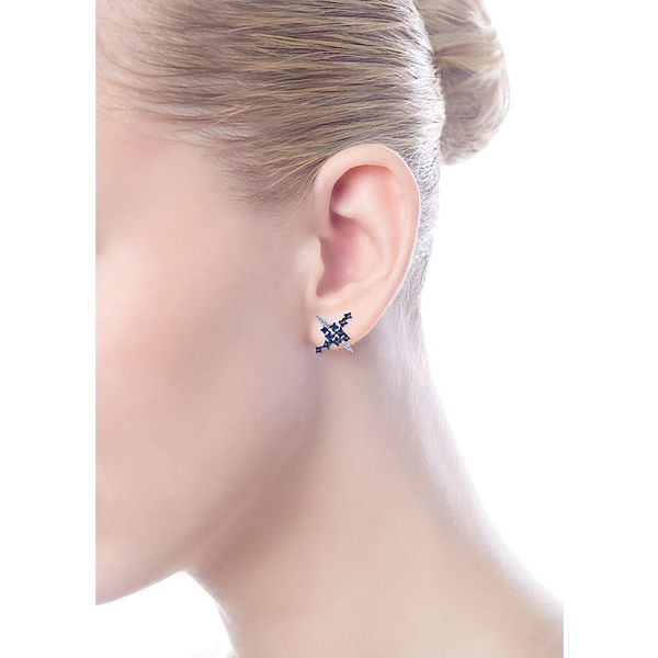 Gabriel & Co. Sapphire and Diamond Earrings. From the Lusso Color Collection in 14K white gold. Features 0.07cttw diamonds and 0 Image 4 SVS Fine Jewelry Oceanside, NY