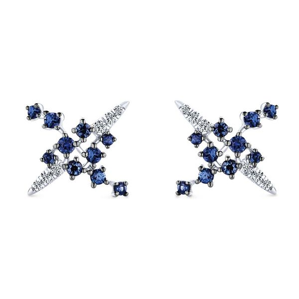 Gabriel & Co. Sapphire and Diamond Earrings. From the Lusso Color Collection in 14K white gold. Features 0.07cttw diamonds and 0 SVS Fine Jewelry Oceanside, NY