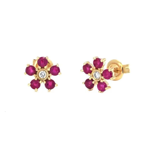 Yellow Gold, Ruby, & Diamond Flower Earrings similar item image
