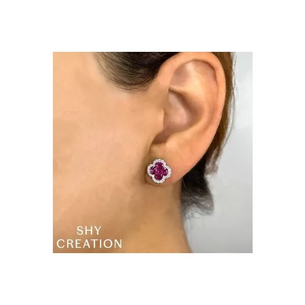 Shy Creation White Gold, Diamond, & Ruby Earrings Image 2 SVS Fine Jewelry Oceanside, NY