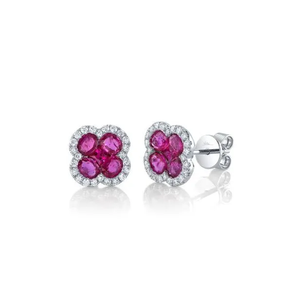 Shy Creation White Gold, Diamond, & Ruby Earrings SVS Fine Jewelry Oceanside, NY
