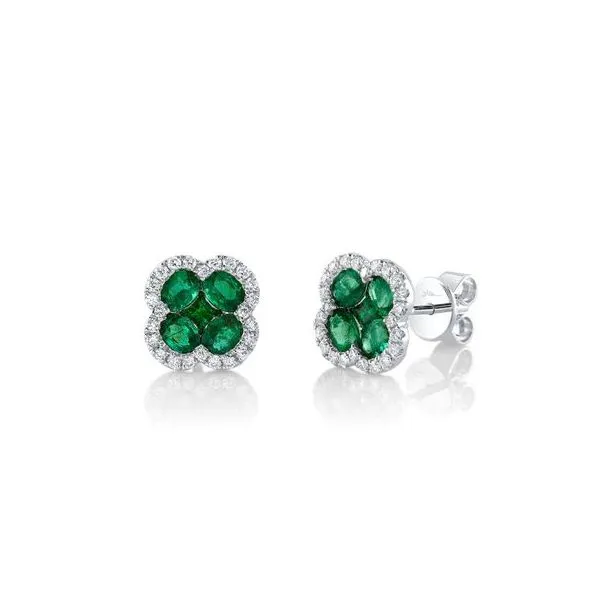 Shy Creation White Gold, Diamond, & Emerald Earrings SVS Fine Jewelry Oceanside, NY