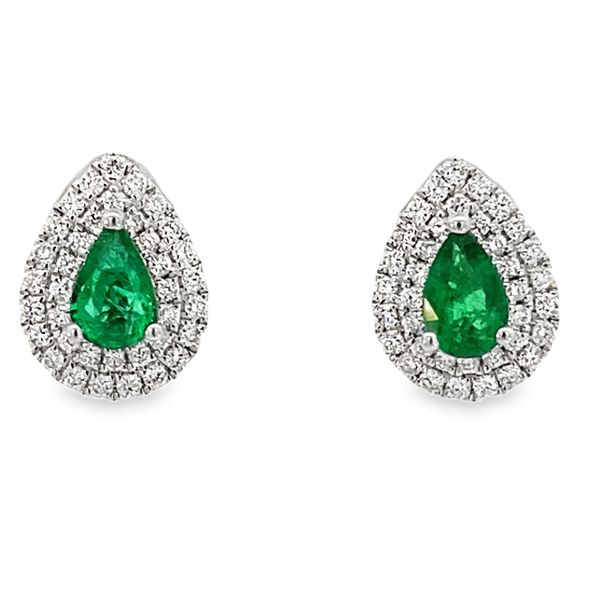 White Gold, Emerald, & Diamond Earrings Image 2 SVS Fine Jewelry Oceanside, NY