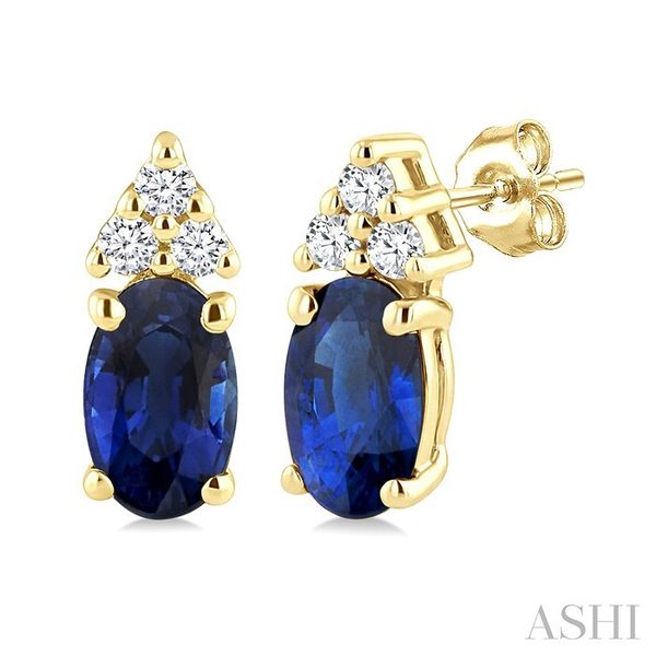 Yellow Gold Oval Sapphire & Diamond Earrings SVS Fine Jewelry Oceanside, NY