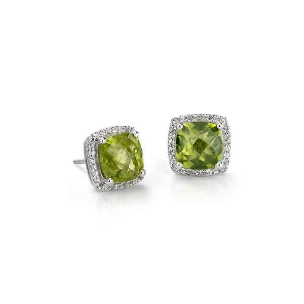 14k White Gold, Diamond and Peridot Birthstone Earrings - August 1.84Cttw SVS Fine Jewelry Oceanside, NY