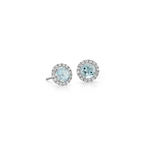 14k White Gold, Diamond and Aquamarine Birthstone Earrings - March 1.50Cttw SVS Fine Jewelry Oceanside, NY