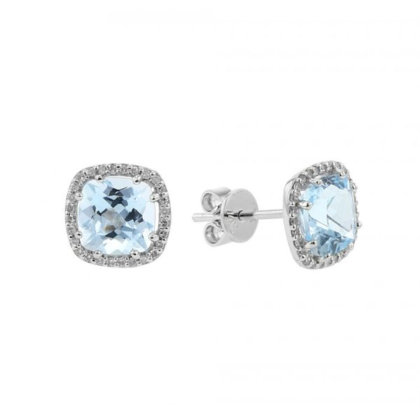 14k White Gold, Diamond and Blue Topaz Birthstone Earrings - December 2.08Cttw SVS Fine Jewelry Oceanside, NY