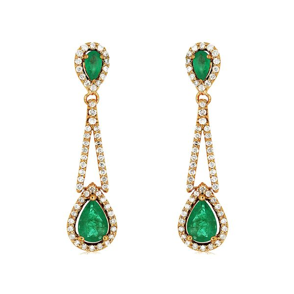 14K Yellow Gold, Diamond, and Emerald Drop Earrings SVS Fine Jewelry Oceanside, NY