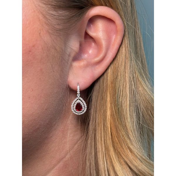 18K White Gold Ruby & Diamond Drop Earrings Image 2 SVS Fine Jewelry Oceanside, NY