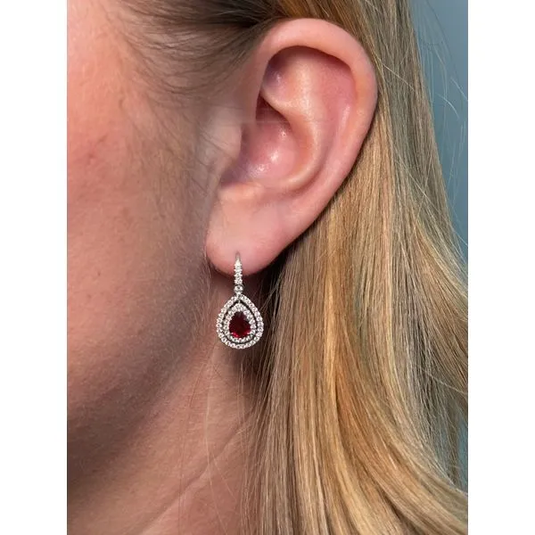 18K White Gold Ruby & Diamond Drop Earrings