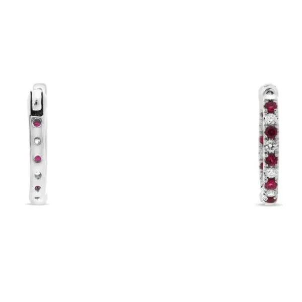White Gold, Ruby, & Diamond Hoops Image 2 SVS Fine Jewelry Oceanside, NY