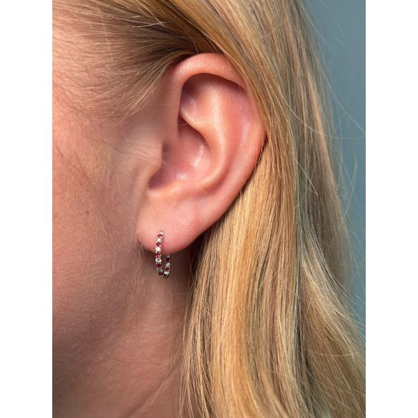 14K White Gold Ruby (0.39Cttw) & Diamond (0.25Cttw) Hoop Earrings Image 3 SVS Fine Jewelry Oceanside, NY