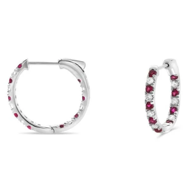 White Gold, Ruby, & Diamond Hoops SVS Fine Jewelry Oceanside, NY