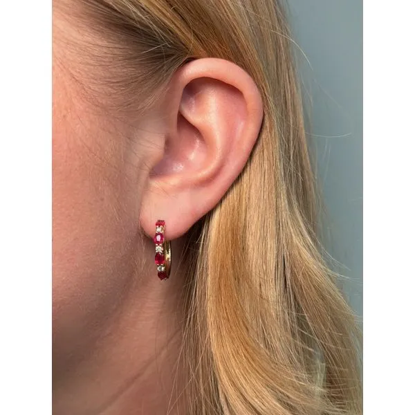 14K Yellow Gold Ruby (1.75Cttw) & Diamond (0.18Cttw) Hoop...