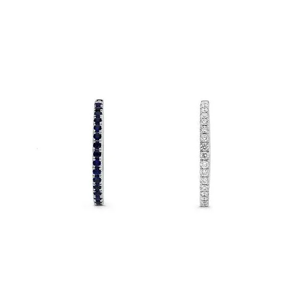 White Gold, Sapphire, & Diamond Hoop Earrings Image 2 SVS Fine Jewelry Oceanside, NY