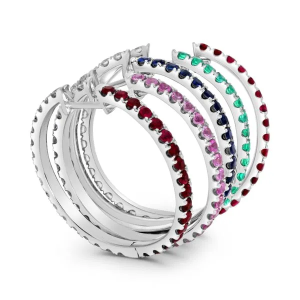White Gold, Ruby, & Diamond Hoop Earrings Image 3 SVS Fine Jewelry Oceanside, NY
