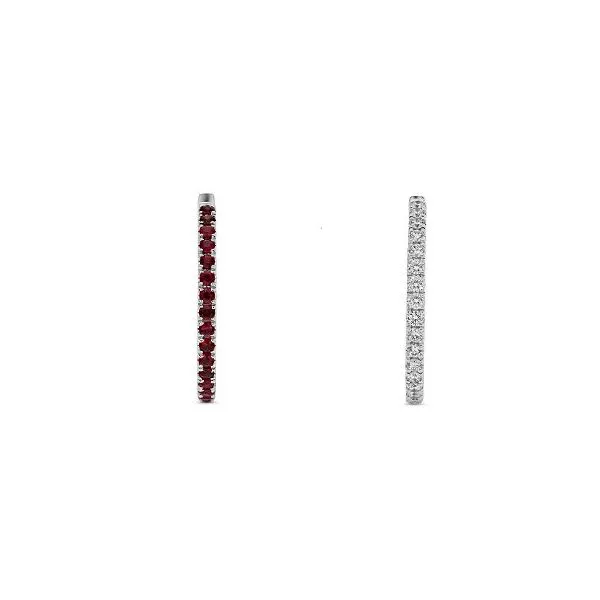 White Gold, Ruby, & Diamond Hoop Earrings Image 2 SVS Fine Jewelry Oceanside, NY