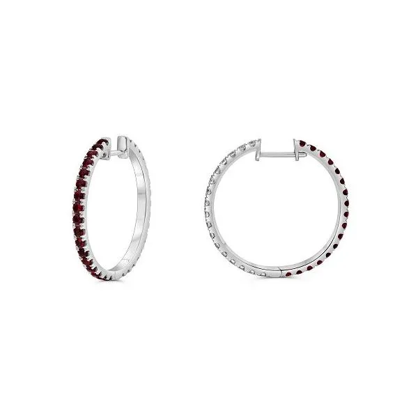White Gold, Ruby, & Diamond Hoop Earrings SVS Fine Jewelry Oceanside, NY