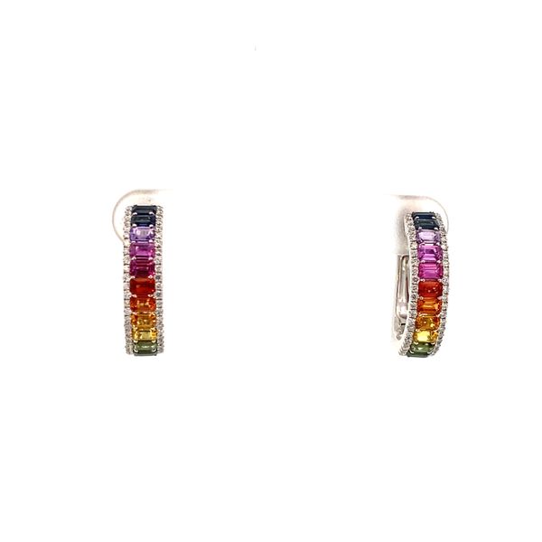 White Gold, Sapphire, And Diamond Hoop Earrings Image 2 SVS Fine Jewelry Oceanside, NY