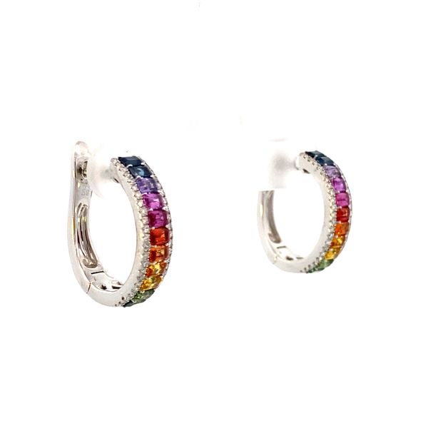 White Gold, Sapphire, And Diamond Hoop Earrings Image 4 SVS Fine Jewelry Oceanside, NY