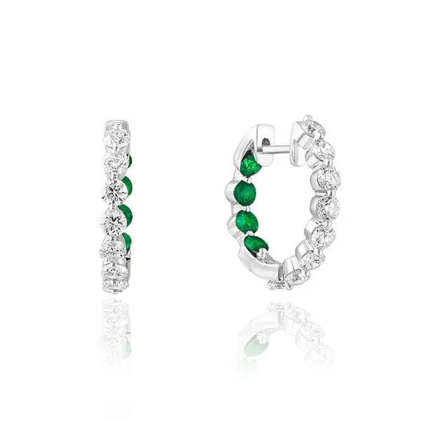 White Gold, Emerald, And Diamond Hoops SVS Fine Jewelry Oceanside, NY