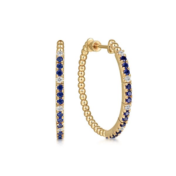 Gabriel & Co. Bujukan Yellow Gold, Diamond, & Sapphire Earrings SVS Fine Jewelry Oceanside, NY