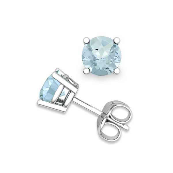 14k White Gold and Aquamarine Stud Earrings (4mm) 0.40Cttw SVS Fine Jewelry Oceanside, NY