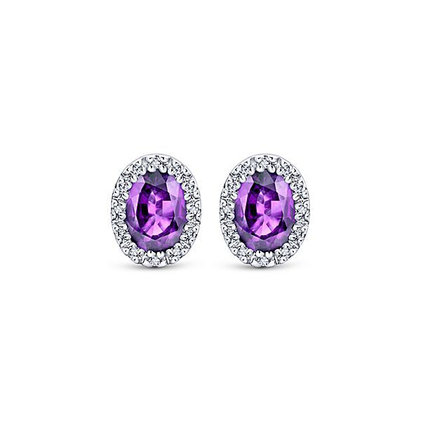 14K White Gold and Amethyst Diamond Stud Earrings SVS Fine Jewelry Oceanside, NY