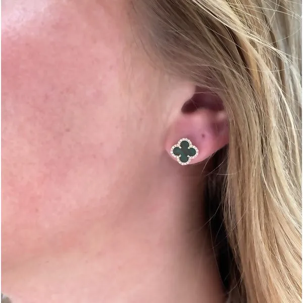 Clover Collection Malachite & Diamond Studs Image 3 SVS Fine Jewelry Oceanside, NY