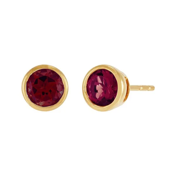 Yellow Gold & 5 mm Rhodolite Garnet Studs SVS Fine Jewelry Oceanside, NY