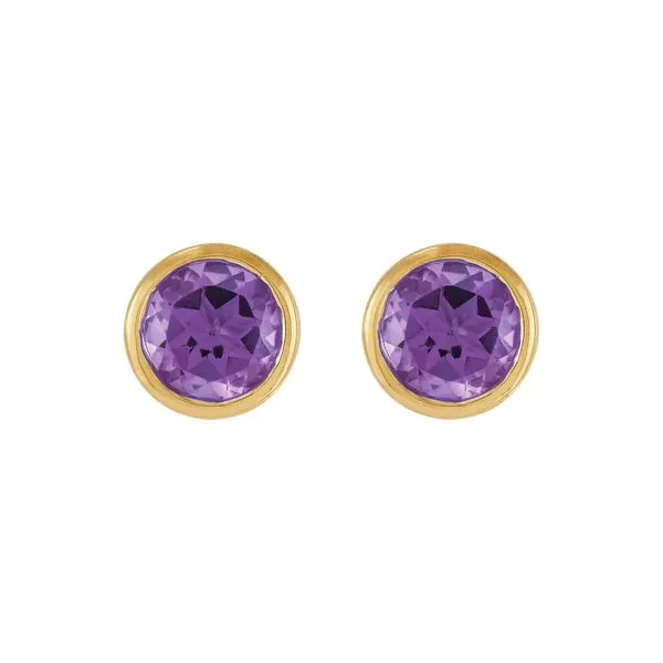 Yellow Gold & 5 mm Amethyst Studs SVS Fine Jewelry Oceanside, NY