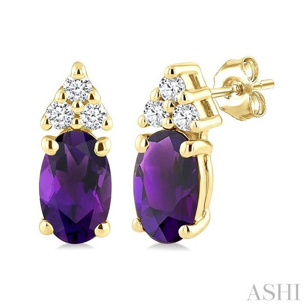 Yellow Gold Oval Amethyst & Diamond Earrings SVS Fine Jewelry Oceanside, NY
